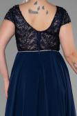 Long Navy Blue Chiffon Plus Size Evening Dress ABU3441