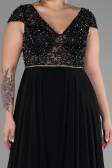 Long Black Chiffon Plus Size Evening Dress ABU3441