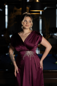Long Plum Satin Plus Size Engagement Dress ABU3433