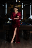 Long Burgundy Velvet Velvet Oversized Evening Dress ABU3394