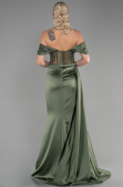 Oil Green Long Satin Evening Dress ABU3446