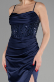 Long Navy Blue Satin Evening Dress ABU3459