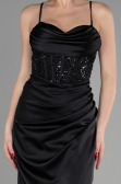 Long Black Satin Evening Dress ABU3459