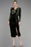 Midi Olive Drab Velvet Invitation Dress ABK1896