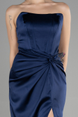 Long Navy Blue Satin Prom Gown ABU3474