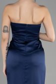 Long Navy Blue Satin Prom Gown ABU3474