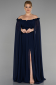 Long Navy Blue Chiffon Plus Size Evening Dress ABU3464