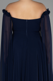 Long Navy Blue Chiffon Plus Size Evening Dress ABU3464