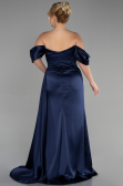 Long Navy Blue Satin Plus Size Evening Dress ABU3469