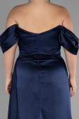 Long Navy Blue Satin Plus Size Evening Dress ABU3469
