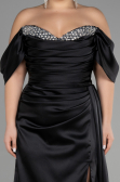 Long Black Satin Plus Size Evening Dress ABU3469