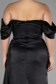 Long Black Satin Plus Size Evening Dress ABU3469