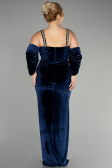 Long Navy Blue Velvet Plus Size Evening Dress ABU3336