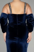 Long Navy Blue Velvet Plus Size Evening Dress ABU3336