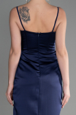 Long Navy Blue Satin Evening Dress ABU3390