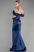 Long Navy Blue Satin Mermaid Evening Dress ABU3479