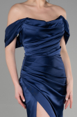 Long Navy Blue Satin Mermaid Evening Dress ABU3479