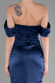 Long Navy Blue Satin Mermaid Evening Dress ABU3479