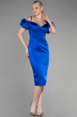 Midi Sax Blue Satin Invitation Dress ABK1922
