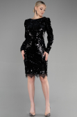 Short Black Sequined Velvet Invitation Dress ABK1909