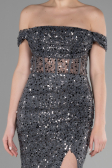 Long Anthracite Scaly Evening Dress ABU3498
