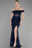 Long Navy Blue Scaly Evening Dress ABU3498