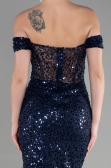 Long Navy Blue Scaly Evening Dress ABU3498