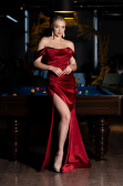 Long Burgundy Satin Mermaid Evening Dress ABU3479