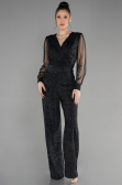 Black-Silver Long Evening Dress ABT012