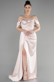 Long Beige Satin Prom Gown ABU3514