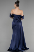 Long Navy Blue Satin Prom Gown ABU3514