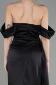 Long Black Satin Prom Gown ABU3514