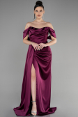 Long Cherry Colored Satin Prom Gown ABU3514