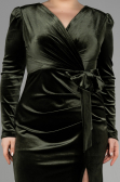 Midi Olive Drab Velvet Velvet Oversized Evening Dress ABK1897