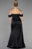 Long Black Satin Plus Size Evening Dress ABU3515