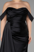 Long Black Satin Plus Size Evening Dress ABU3515