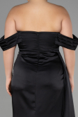 Long Black Satin Plus Size Evening Dress ABU3515
