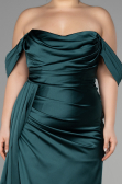 Long Emerald Green Satin Plus Size Evening Dress ABU3515