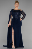 Long Navy Blue Dantelle Plus Size Evening Dress ABU3512