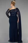 Long Navy Blue Dantelle Plus Size Evening Dress ABU3512