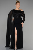 Long Black Dantelle Plus Size Evening Dress ABU3512
