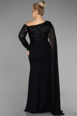 Long Black Dantelle Plus Size Evening Dress ABU3512