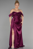 Long Cherry Colored Satin Plus Size Evening Dress ABU3515