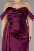 Long Cherry Colored Satin Plus Size Evening Dress ABU3515