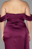 Long Cherry Colored Satin Plus Size Evening Dress ABU3515