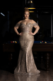 Long Gold Plus Size Engagement Dress ABU3530