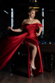 Long Red Satin Plus Size Evening Dress ABU3515