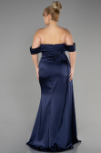 Long Navy Blue Satin Plus Size Evening Dress ABU3515