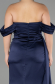 Long Navy Blue Satin Plus Size Evening Dress ABU3515