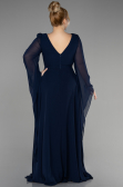 Long Navy Blue Chiffon Plus Size Evening Dress ABU3543